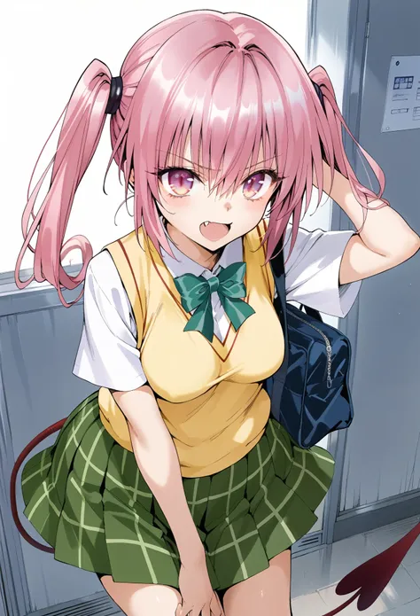 score_9, score_8_up, score_7_up, source_anime, screenshots,1girl, nana asta deviluke, fang, long hair, pink eyes, pink hair, tai...