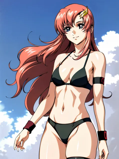 lacus4, (black bikini:1.5), (running, thong, (tall girl:1.5), (biceps:1.1), (hair details:1.3), (pale skin:1.2), (face details:1.0), masterpiece, cowboy shot, very slim shoulders, 4K, (Best Quality:1.2), Anime style: 1.9, happy, Adult Woman, (ultra detaile...