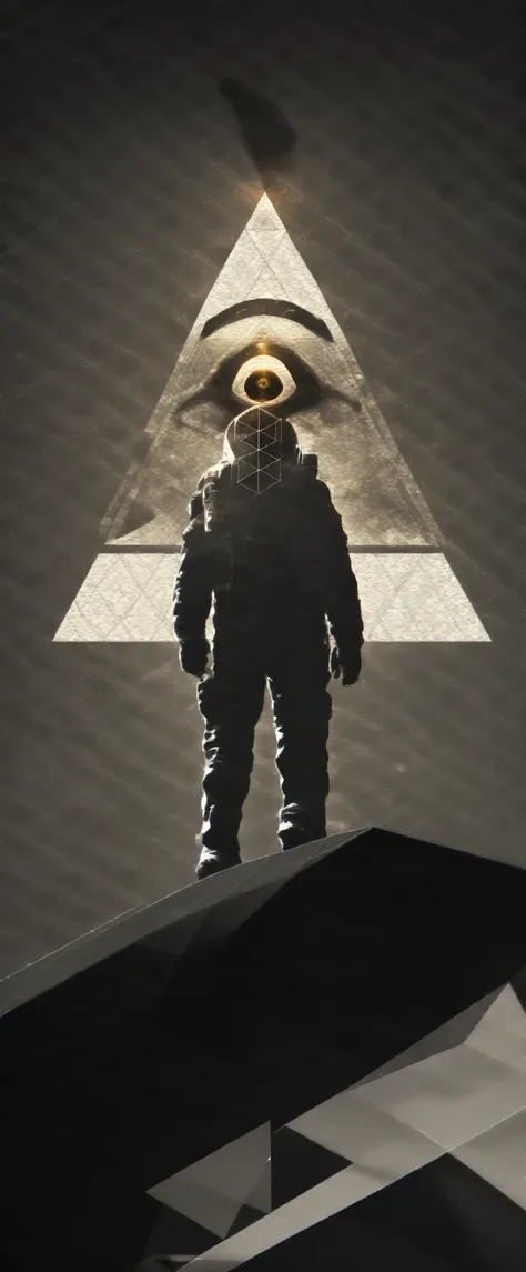 huge (Eye of Providence:1.4) in the sky,1boy\(astronaut, spacesuit, (from back:1.6), standing on asteroid, (astronaut looks so small from far away:1.8), looking up\),Eye of Providence\(so huge, (geometric:1.6),(baklit)\), BREAK ,background\(Eye of Providence in the sky, space, stars\), long shot, long view, low brightness, BREAK ,quality\(8k,wallpaper of extremely detailed CG unit, high resolution, top-quality, top-quality real texture skin, hyper realistic, increase the resolution, RAW photos, best quality, highly detailed, the wallpaper,golden ratio,high saturation realism, vibrant colors, dramatic lighting, persuasive storytelling, atmospheric scenery, captivating visuals, intricate details, strong emotions,dreamlike world\)