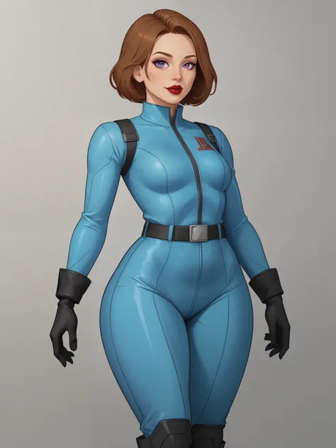 account_9, account_8_ex, account_7_ex, account_6_ex, account_5_ex, account_4_ex. Maddie Fenton. curvy shapes. small saggy breasts. huge hips. brown hair. purple eyes. shoulder-length hair. bright red lipstick.  blue jumpsuit, long black gloves and boots. a...