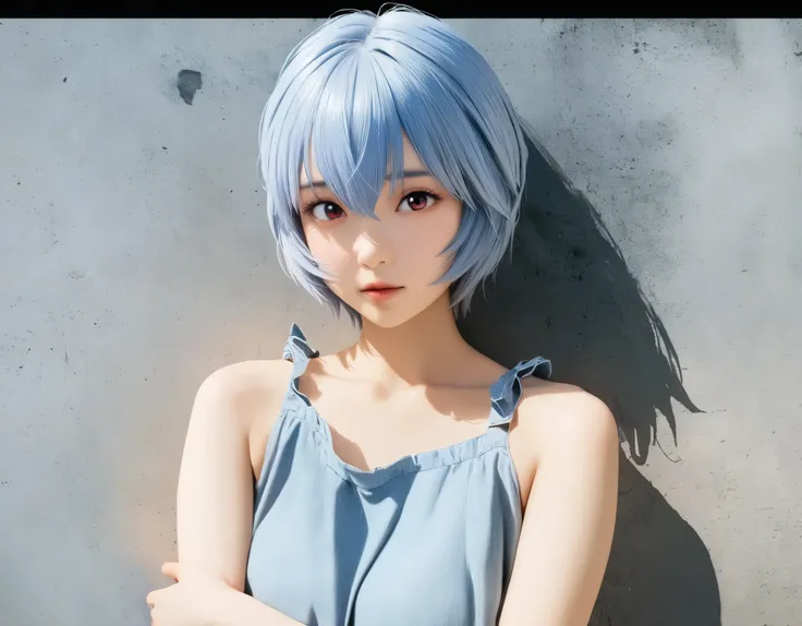 (best quality, 8k, high resolution:1.2), 1girl, ayanami_rei, bare cement, upper body