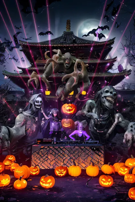 A Halloween party is being held at Sensoji Temple, where many ghosts and monsters have rotted and fallen into disrepair.The temple and its surroundings are glittering with neon lights, neon lasers are raining down from the sky, and many pumpkin lanterns ar...