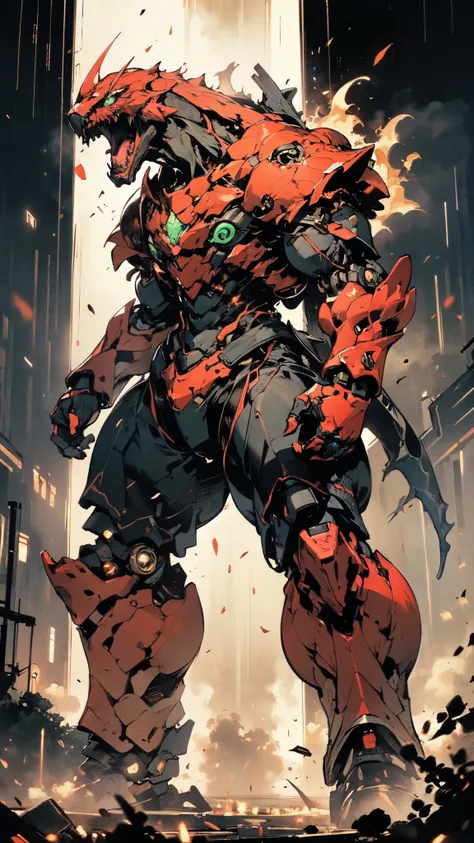 (masterpiece:1.5, best quality:1.5, extremely delicate:1.5, dynamic angle:1.5), ((male:1.5)), Biomimetic humanoid Mecha, green eyes, fully enclosed shoulder guards, matching arm and leg guards, gemstone, full body, full armor, the design balances heavy wit...