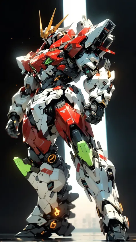 (masterpiece:1.5, best quality:1.5, extremely delicate:1.5, dynamic angle:1.5), ((male:1.5)), Biomimetic humanoid Mecha, green eyes, fully enclosed shoulder guards, matching arm and leg guards, gemstone, full body, full armor, the design balances heavy wit...