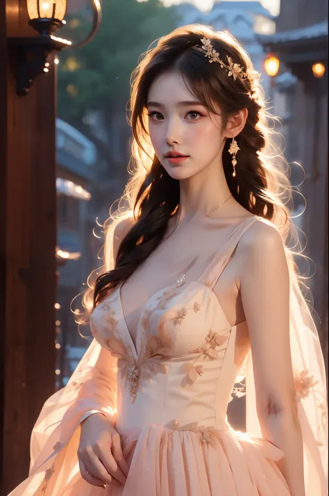 fairy dress ,(Asian beauty), ((full body)), (Big Breast), ((Natural and elegant posture)), (night, starry sky, space scene), (slim athletic figure: 1.1), (visible cleavage: 0.8), (smooth skin, no deformities: 1.2), (Large breasts), 1girl, solo, nvshen, rel...