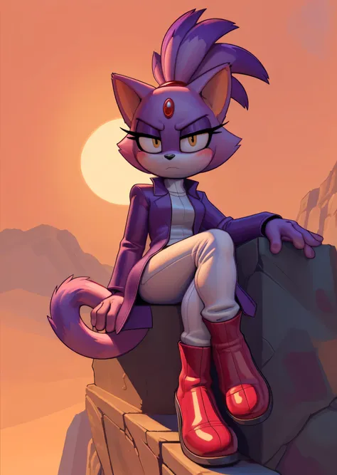 [Blaze the cat], [Uploaded to e621.net; (Pixelsketcher), (wamudraws)], ((masterpiece)), ((HD)), ((High res)), ((solo portrait)), ((low angle view)), ((feet visible)), ((detailed fur)), ((detailed shading)), ((cel shading)), ((beautiful render art)), ((intr...