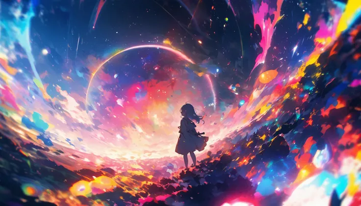 Absurd, High resolution, Very detailed, (1 Girl : 1.3), Lomography Destruction, Analogue photography, Vibrant colors, Soft Focus, Light leakage, Dreamy atmosphere, Experimental charm, Nostalgic Charm BREAK Color Field Paint, Wide range of colors, abstract ...