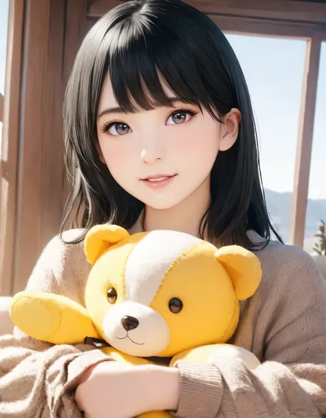 (best quality, 8k, high resolution:1.2), 1girl, stuffed toy, upper body