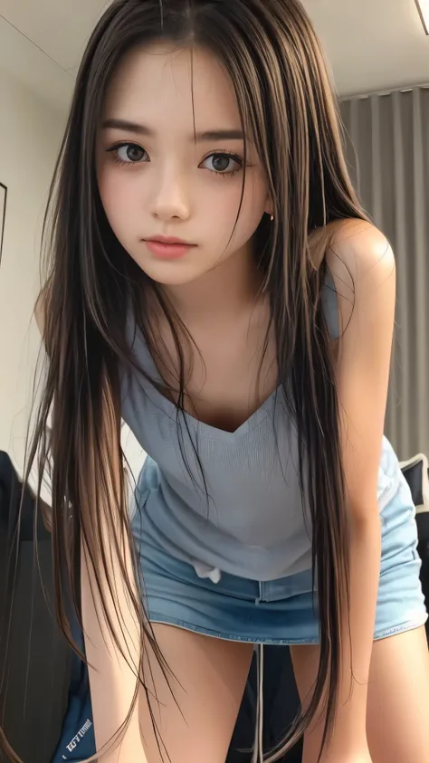 (Detailed hands:1.3, Perfectly right move:1.1), (((Beautiful girl masturbating, Photographed from the front))), (((Slender and beautiful naked high school girl))), (((Small breasts, Flat Chest))), Highest quality, super high definition, masterpiece:1.2, 8...