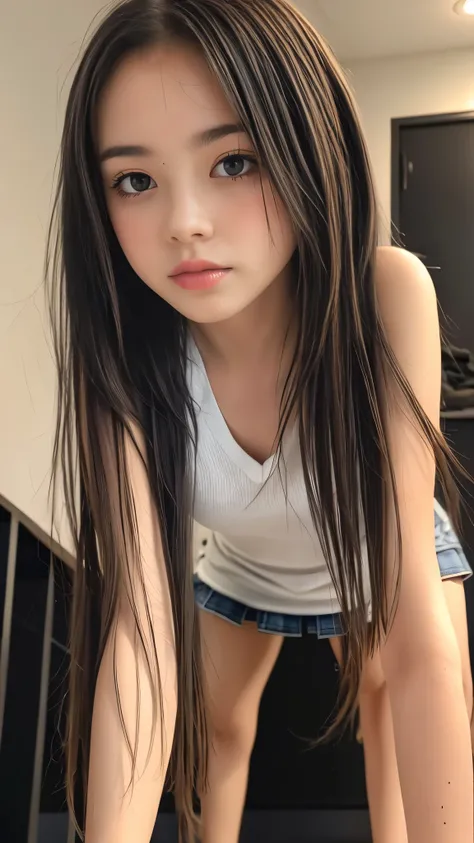 (Detailed hands:1.3, Perfectly right move:1.1), (((Beautiful girl having sex on all fours, Photographed from the front))), (((Slender and cute high school girl ))), (((Small breasts, I can see my flat chest:1.2))), Highest quality, super high definition, ...