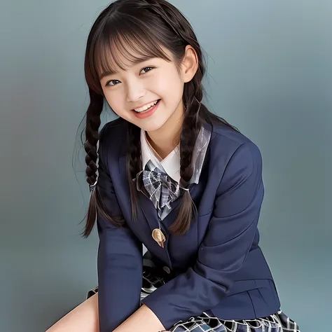 (Highest quality, masterpiece:1.2), Highest quality, High resolution, 1080P, 8k, (A noble, graceful and 13yo Japanese young long hair lady who have a best proportion are seated giggling at me with extreme beatitude, laughing and posing like a fashion model...