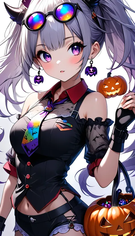 (masterpiece,   best quality :1.2),   1 girl, alone, \ character "  atlus"\,    and a halloween little devil   ,  follow hallowe...