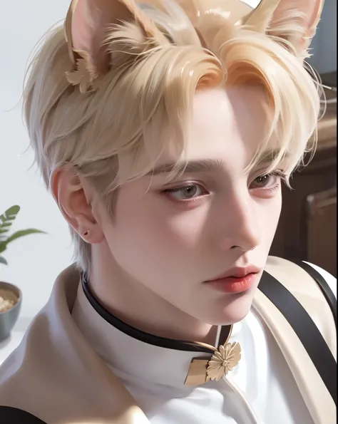 high quality, hyper detail, masterpiece, best quality, detailed face, high resolution illustration, student, {1boy}, short_hair, from above, looking at viewer, extremely detailed CG unity 8k wallpaper, bridge Negative pr, bright yellow hair, golden retriev...