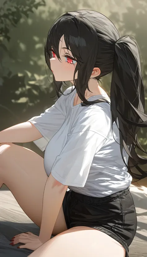 1girl, rebel and casual outfit, (yor forger), (anime spy x family), black long hair with ponytails, beautiful detail eyes, propo...