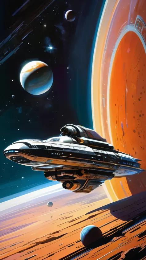 Large spaceship floating in deep space, stars, nebulas, planets, by Syd Mead.
best quality, masterpiece, intricate details, ultra-detailed, 8k quality, High Resolution, Anatomically Correct, Accurate, Award Winning, Best Quality, God Rays, Ray Tracing, 