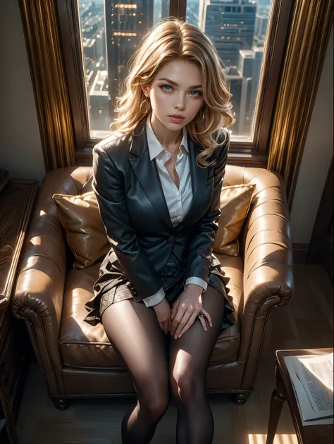 (Masterpiece, Professional lighting, 16k, 8k wallpaper, raw photo, photorealistic:1.8, ultra detailed, natural gentle lighting, detailed skin, detailed face, detailed eyes, textured skins, cinematic composition, detailed background:1.2 ), (A secretary insi...
