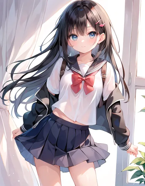 score_9, score_8_up, score_7_up, source_anime, 1girl, teenager, school uniform, black hair, long hair,