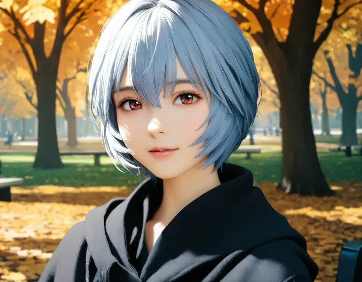 (best quality, 8k, high resolution:1.2), 1girl, ayanami_rei, green park, autumn, upper body