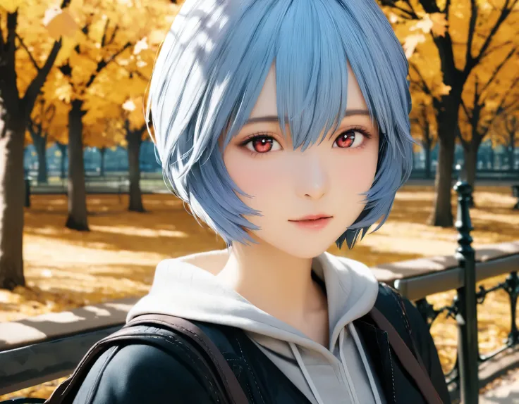 (best quality, 8k, high resolution:1.2), 1girl, ayanami_rei, green park, autumn, upper body