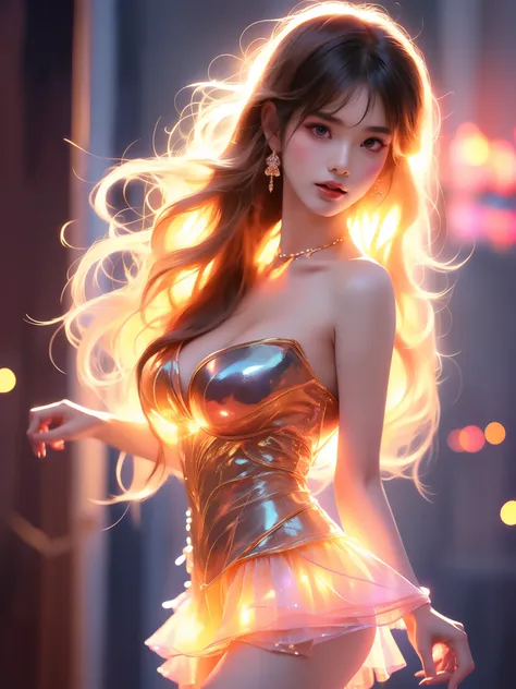 xuer hologram laser dress (asian beauty: 1.3), girl, solo, (toned body: 1.2), (naturally large breasts: 1.1), (visible cleavage:...