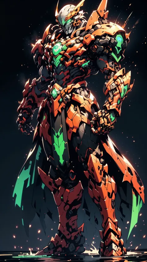 (masterpiece:1.5, best quality:1.5, extremely delicate:1.5, dynamic angle:1.5), ((male:1.5)), Biomimetic humanoid Mecha, green eyes, fully enclosed shoulder guards, matching arm and leg guards, gemstone, full body, full armor, the design balances heavy wit...