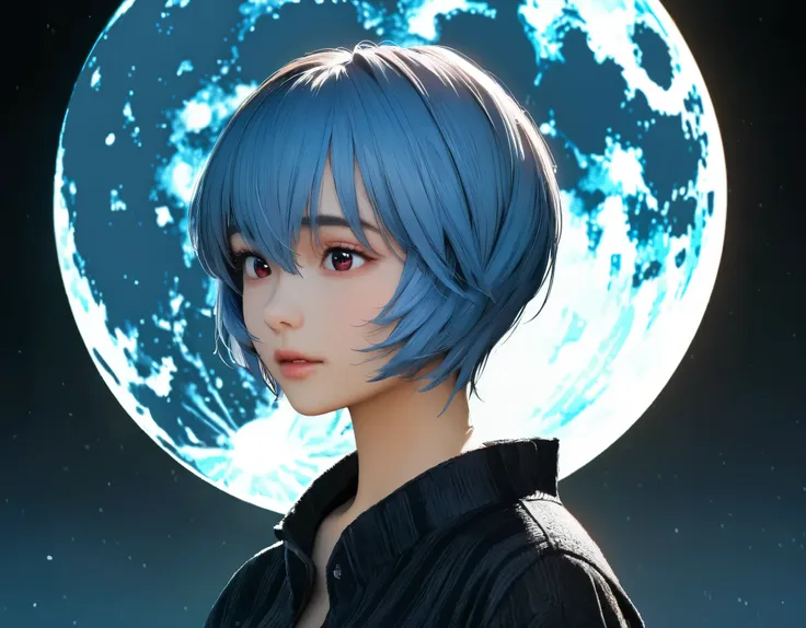 (best quality, 8k, high resolution:1.2), 1girl, ayanami_rei, night sky, moon, upper body