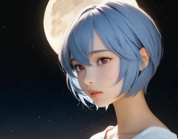 (best quality, 8k, high resolution:1.2), 1girl, ayanami_rei, night sky, moon, upper body