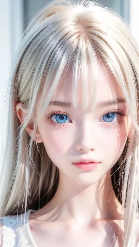 perfect beautiful face 、 beautiful blonde beautiful girl 、First time with a young face 々 beautiful cute 20 year old beautiful cute girl 、 very beautiful cute face 、 beautiful cute extremely bright sky blue eyes 、 very long beautiful shiny silky straight pe...