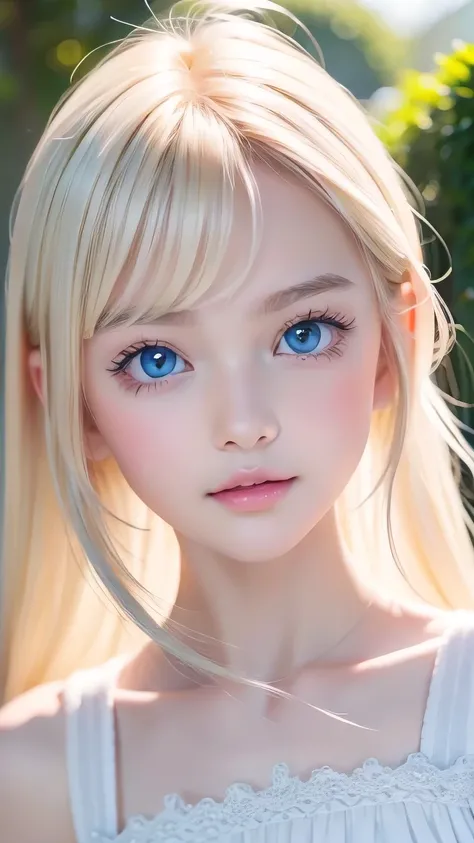 perfect beautiful face 、 beautiful blonde beautiful girl 、First time with a young face 々 beautiful cute 20 year old beautiful cute girl 、 very beautiful cute face 、 beautiful cute extremely bright sky blue eyes 、 very long beautiful shiny silky straight pe...