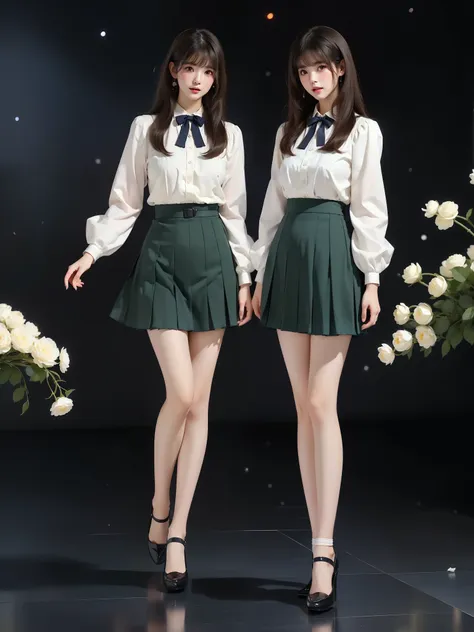 nogizaka_costume ((full body)), (asian beauty: 1.3), girl, solo,  ((pleated skirt, very short hemline)), (toned body: 1.2), (nat...