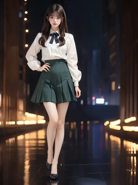 nogizaka_costume ((full body)), (asian beauty: 1.3), girl, solo,  ((pleated skirt, very short hemline)), (toned body: 1.2), (nat...