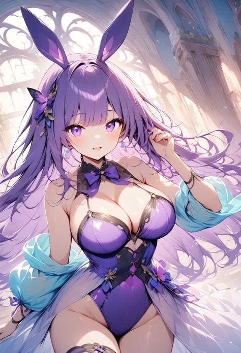 kiri , works based on purple throughout 、purple hair、 long hair、big breasts、 sexy woman、 bunny girl、fascinating backgrounds and ...