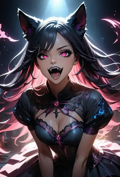 1 female werewolf 、 evil and beautiful monster woman、 sharp fangs、 dark fantasy₋ハロウィンアート、wolf fur、 sexy poses 、 random poses 、dr...