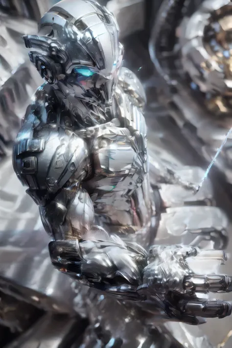 ((dynamic pose: 2.0)), (metallic: 2.0, silver suit: 1.8), (Japanese hero), (( Swirling Fire: 1.8, Laser: 1.5)), My eyes are shining brightly, Suit parts are large , ((cold, suit with a glowing light source that has sparking fingertips)), (Warlords Helmet ...
