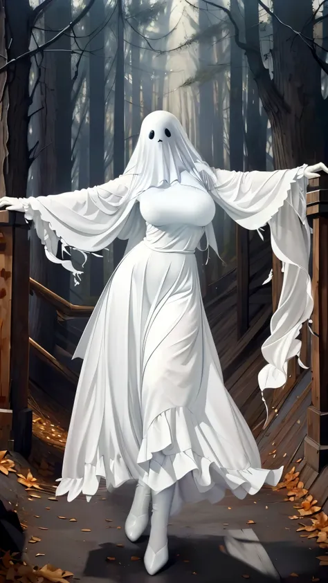 (((figure,御姐figure,White and tender skin,(((ghost costume,ghost,))),,(((No Head ))),((masterpiece)),highres,((Best quality at best)),masterpiece,quality,Best quality,((( exquisite facial features, for the audience ,))),Huge breasts,苗条figure,forest,night,D...