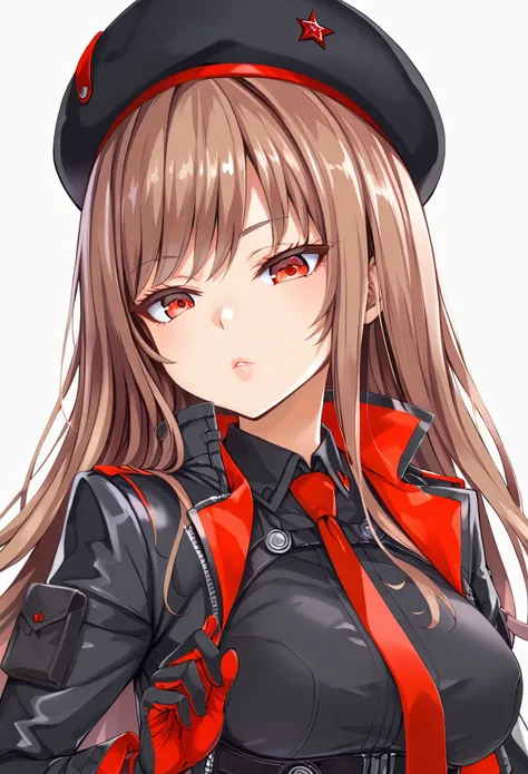 (超詳細なeye、detailed face, super high resolution 、super high quality、eye),rapidef, red eyes, brown hair, long hair, bangs, beret, b...