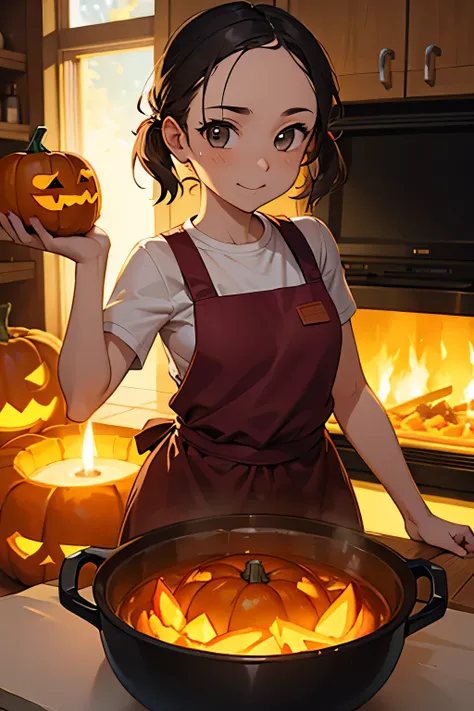 girl,cook the pumpkin