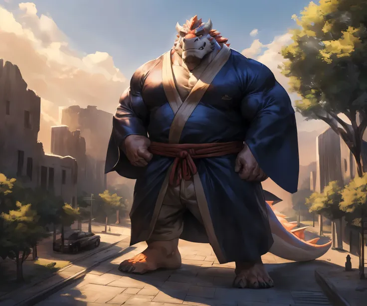 human nature , Cannon , Male, Lonely, (blue and orange), (( the strong , handsome)), (dragon),(( Traditional assassin robe)), standing,((Traditional assassin style )), hand in hand cross , high quality, (4K, high quality, High resolution , masterpiece), ...