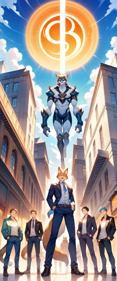 rating_safe, score_9, score_8_up, score_7_up, score_6_up, score_5_up, score_4_up, hires, cover page, absurdres, figma, Steam punk, Beautiful World Heritage, boys, Happy, joyful(Photos of solo travelers)(kemono, furry anthro)