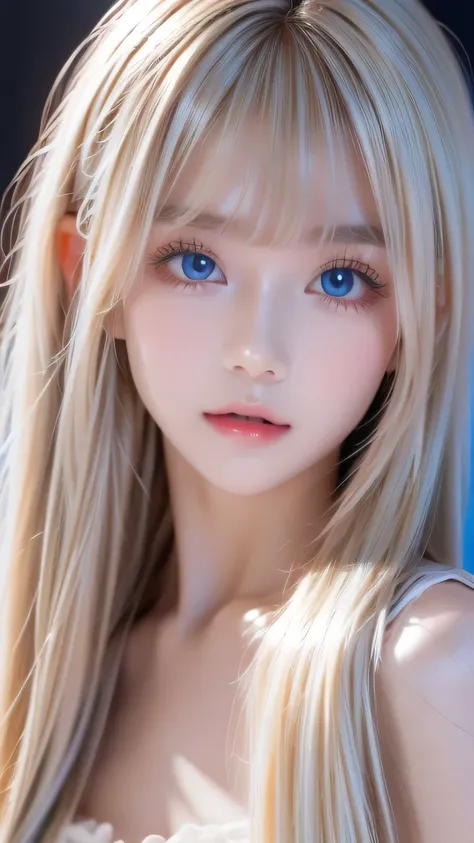 first time々Shiny very beautiful young face 、 very beautiful face 、A beautiful blonde with a very white complexion、 super long silky shiny metallic butter platinum blonde hair、 disheveled bangs, sexy cute girl 、Hair above the eyes、片Hair above the eyes、 hair...