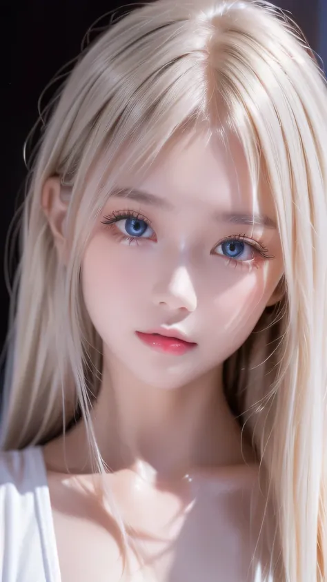 first time々Shiny very beautiful young face 、 very beautiful face 、A beautiful blonde with a very white complexion、 super long silky shiny metallic butter platinum blonde hair、 disheveled bangs, sexy cute girl 、Hair above the eyes、片Hair above the eyes、 hair...