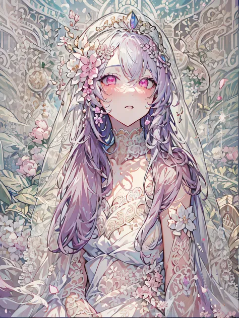 (masterpiece, insanely detailed, exquisite, beautiful, Full-HD, highres, absurdres, high quality,High resolution, 16k),(soft thin lines:1.2, Beautiful, delicate and pretty face), blushing, heavy blush,((large amount of straight hair, extremely voluminous V...