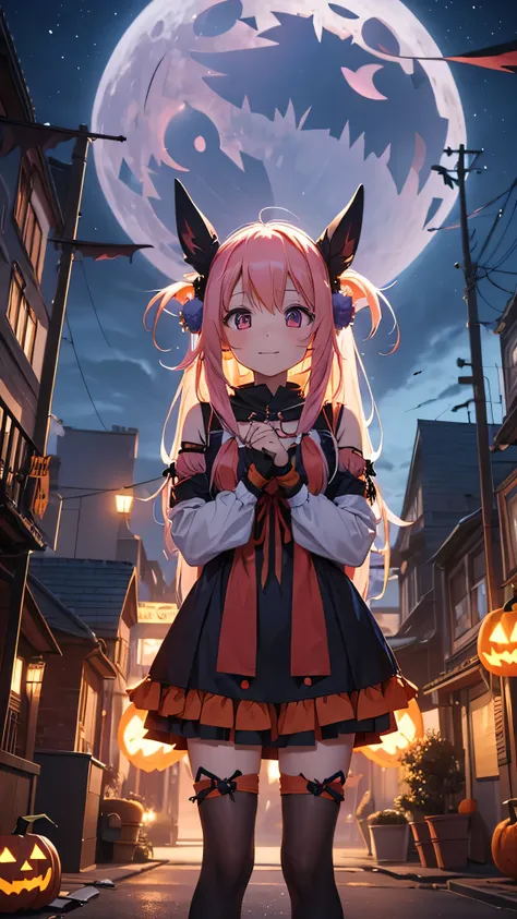milim nava,happy,Halloween ghost , night city costume with halloween decoration