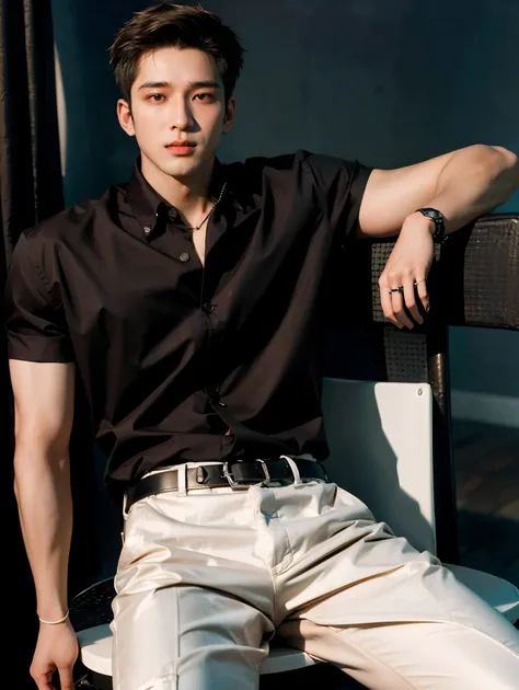 photography, masterpiece, best quality, 8k, highres, A Yung man,20 years old,Height 190cm,Tall model figure,(The most handsome man in the world),(((brown hair))) , (20 years old asian man:2) ,(black eyes), ((Korean man)), (((Asian Men))),handsome, with a ...