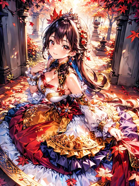 (( super high image quality )), ((super detailed)), ((best quality)), (((princess with a young face))),  brightly colored rococo...