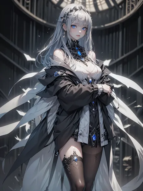 
A girl standing alone in a devastated world that has been invaded、masterpiece:1.5, bestquality, 1girl, classic girl, classic, Mechanical decoration、A face with cold beauty、sapphire eyes, Cold Face、Beautiful shoulders、Solemn atmosphere、SilverSapphireAI, sm...