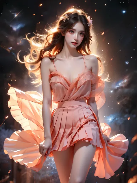 ,((full body)),   (Asian beauty: 1.3), girl, solo,  ((Pleated skirts, short skirts, , very short hemline)), (toned body: 1.2), (naturally large breasts: 1.1), (visible cleavage: 0.8), (smooth flawless skin: 1.2), (perfect anatomical proportions: 1.3), (ana...