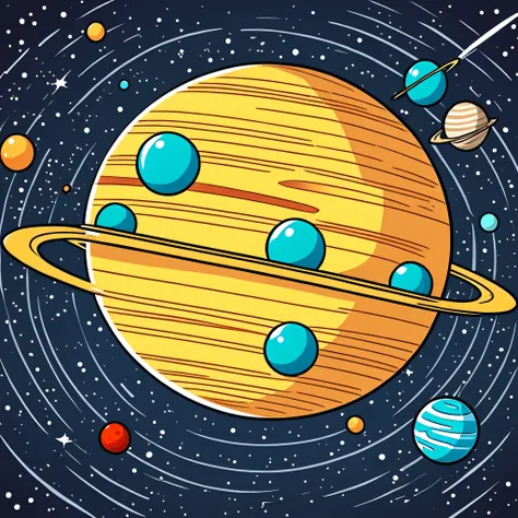 uranus，planet，cartoon doodle，vector，american comic style， earth's atmospheric planet，reality，solar planet