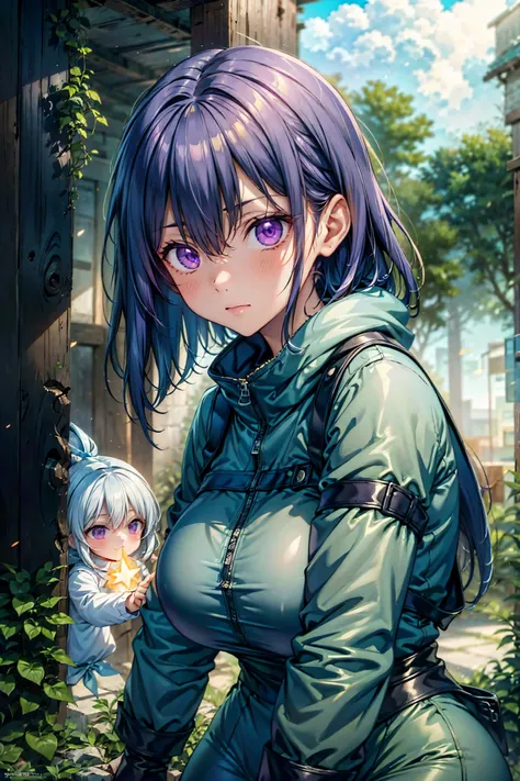 High quality, high resolution, photorealistic detailed illustration, anime character, game character, real, beautiful female mummys, lot of mummys, glowing purple from inside body, glowing eyes, rising static shock from eyes, full of Head and face covered ...