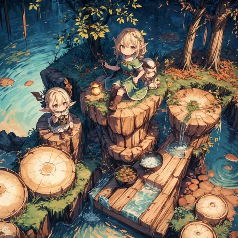 (6+girls:1.3),(6+girls\((chibi elf:1.3),living daily life\(eating food or washing clothes or talking each other\),living on Yggdrasil\)). BREAK .background\(Yggdrasil\(very huge tree,elf settlement\),forrest,beautiful lake around Yggdrasil\). BREAK .quality\(8k,wallpaper of extremely detailed CG unit, high resolution, top-quality, top-quality real texture skin, hyper realistic, increase the resolution, RAW photos, best quality, highly detailed, the wallpaper,golden ratio,high saturation realism, vibrant colors, dramatic lighting, persuasive storytelling, atmospheric scenery, captivating visuals, intricate details, strong emotions,dreamlike world\),from above, (isometric view)